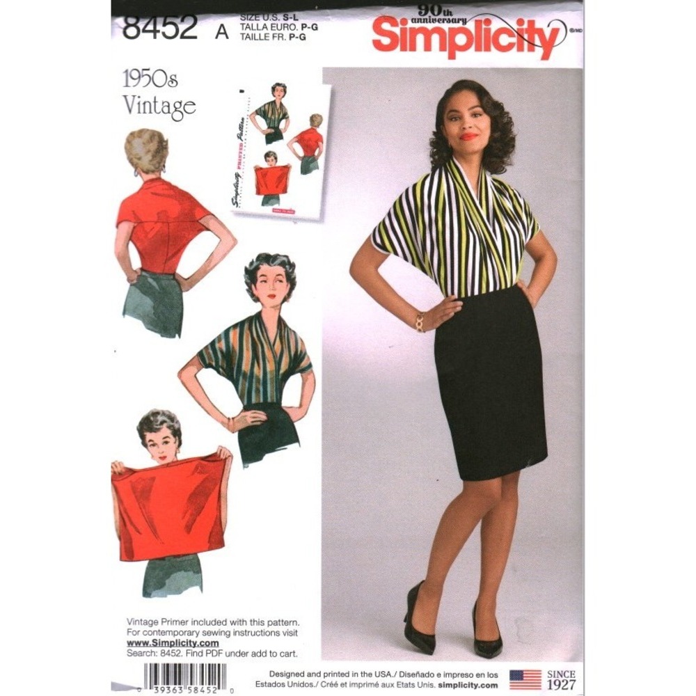 Simplicity 8452 1950s Vintage Knit Blouse Sewing Pattern Size S 90th Anniversary